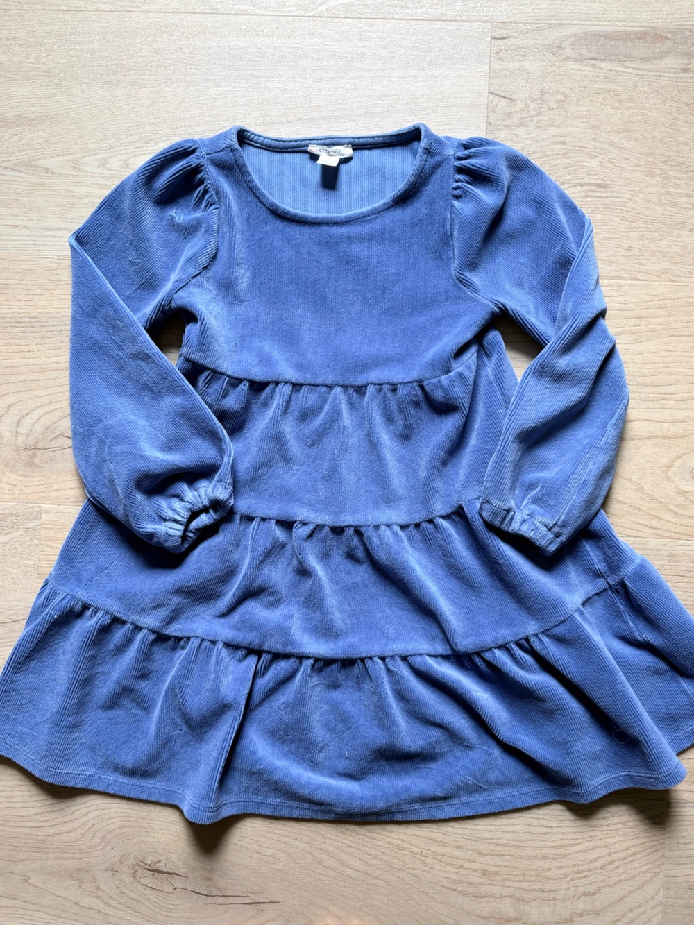 Girls JCrew Crewcuts Soft Corderoy Tiered Long Sleeve Dress Light Blue Sz 5 GUC